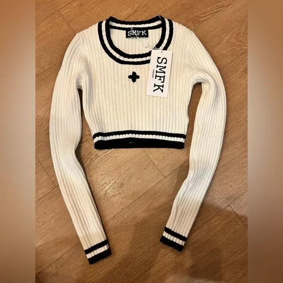 SMFK Compass Classic cashmere short sweater BNWT - Picture 3 of 7